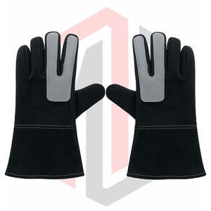 ถุงมือเชื่อมโลหะแบบยาว ทนความร้อน สีพื้น ผลิตตามสั่ง พร้อมโลโก้  คุณสมบัติความปลอดภัย หนัง 7 ออนซ์ 14 นิ้ว ผ้าถักลายเม็ด - Product Image 4