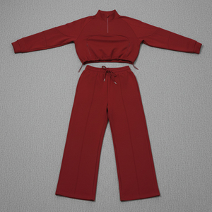 High Quality Custom Made 100% Cotton Fleece Streetwear Solid Color Oversized Hoodie & Baggy jogger 2 piece set for women - Product Image 3