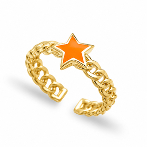Orange Enamel Star Design <b>Adjustable</b> <b>Ring</b> Trendy Model Cute Turkish Wholesale Handmade 925 Silver Sterling Jewelry - Product Image 2