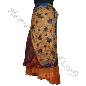 Волшебная обертка, саронг для девочек из Индии, двухслойная Двусторонняя Волшебная шелковая обертка, длинная юбка, шелковая обертка, этнические длинные юбки