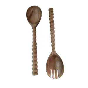Circular Handle Made Of Wooden Serving Spoons For Dinning Decor Tabletop Salad Server Hot Selling New Flatware Cutlery