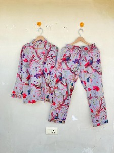 Bird of Paradise Print Cotton PJ Set Mujer Verano Ropa de dormir Loungewear Cómodo bloque de mano Pijama Set PJ Party Idea de regalo - Product Image 4