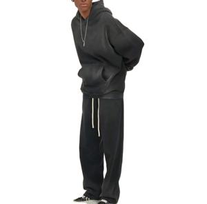 100% algodón 2 piezas Jogger Sweatsuit Streetwear Tech Fleece en relieve lavado ácido Stone Wash 3D impreso Sudadera con capucha chándal bolsillos - Product Image 6