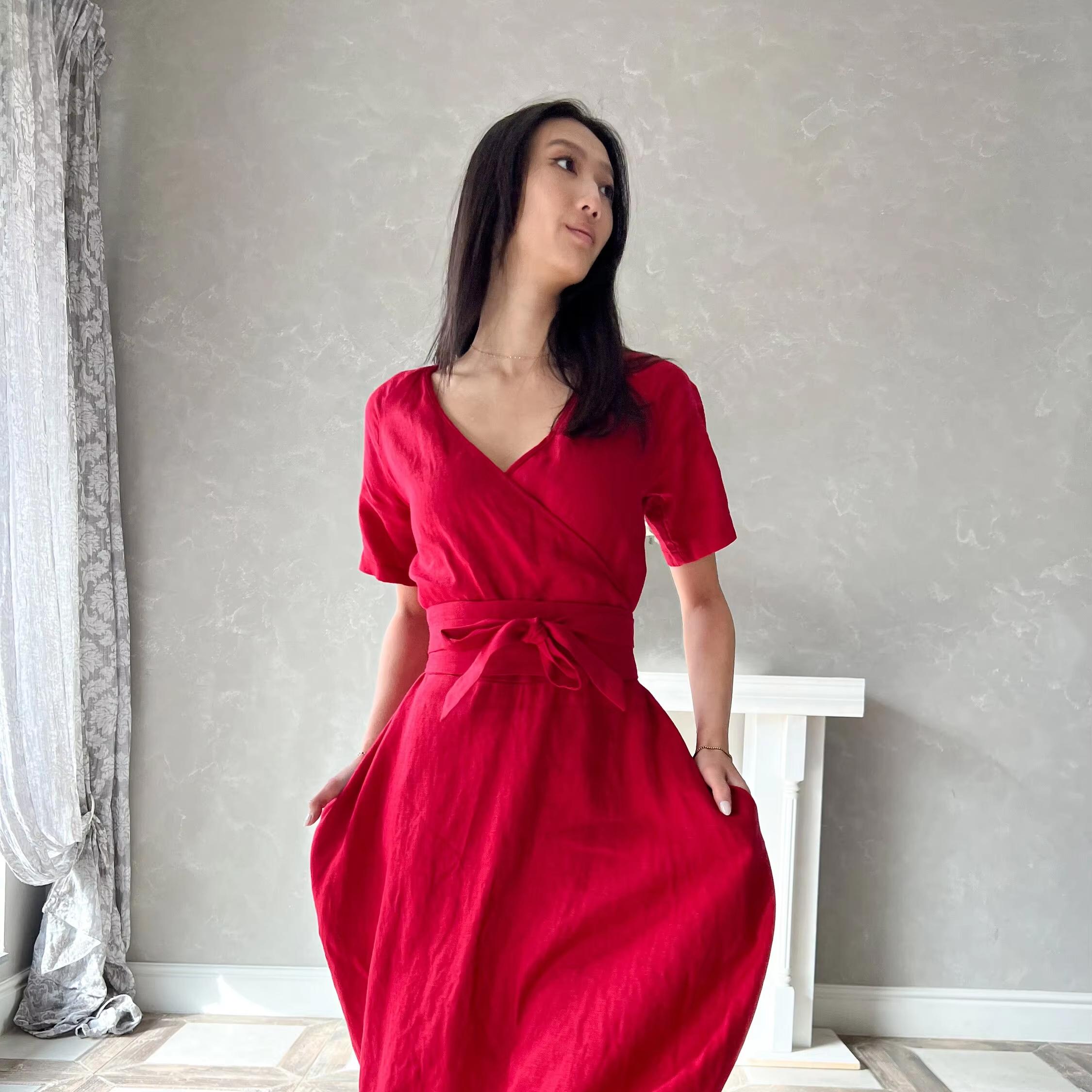 open lace back dress Cherry Red Glitter Tulle Maxi Dress main image 1