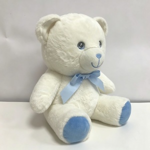 Oso de Peluche Blanco Personalizado con Lazo Azul, Oso de Peluche Azul y Blanco, Peluche de Oso Sentado Suave - Product Image 4