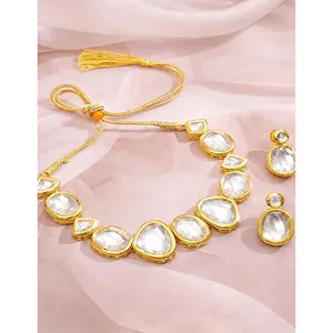 Ensemble de collier Kundan Regal Dreams, bijoux de mariée vintage de luxe plaqués or, cuivre serti de rubis, pour cadeau de mariage - Product Image 1