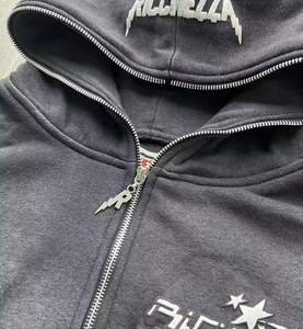 Conjunto de Sudadera con Capucha y Pantalones Deportivos Bordados Desgastados Personalizados, Chándal con Cremallera para Hombre, Lavado Ácido, para Invierno - Product Image 3