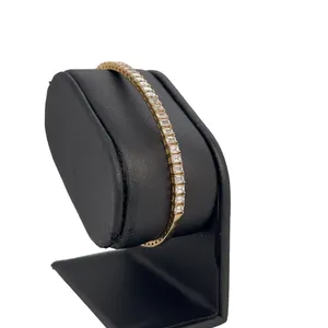 18K Yellow Gold Plated Vintage Style Emerald Cut Diamond Bangle <b>Bracelet</b> Simply Designed Women's Statement Piece - Product Image 1