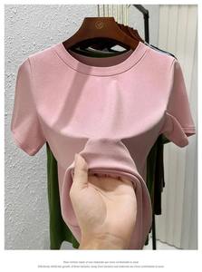 Camiseta de manga corta para mujer, ropa transpirable para mujer, Camisetas básicas ajustadas de verano, camisetas de algodón 2025, camisetas informales con cuello redondo para mujer - Product Image 3