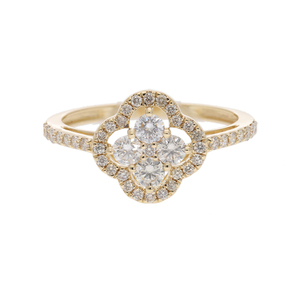 14K Gold Rhodium Plated Women's Clover Ring Natural Brilliant Cut Diamond Cluster Classic Quatrefoil Design Pave Diamond Band - Product Image 1