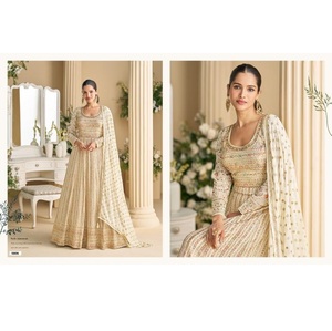 Robe Anarkali de créateur en Georgette véritable de qualité supérieure avec de riches broderies, robe de soirée pour la vente à l'exportation - Product Image 1