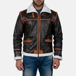 Chaqueta de cuero elegante para hombre en piel de vaca genuina con botones Color sólido Ropa de invierno Chaqueta de cuero para hombre - Product Image 1