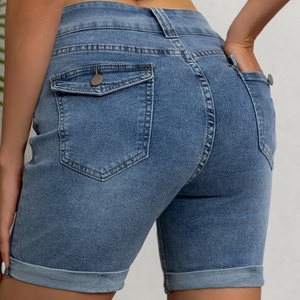 Shorts de Mezclilla Desgastados de Cintura Alta para Mujer, Shorts de Jean a la Moda para Verano, Ropa Casual de Calle, Ajustados y Elásticos - Product Image 3