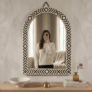 Factory Wholesale Price Handmade Bone Inlay Modern Round <b>Mirror</b> <b>Frame</b> White and Black Floral Pattern MDF Board Made Photo <b>Frame</b> - Product Image 3