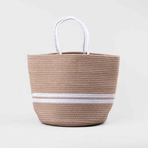 Jute Grey Oval Tote <b>Storage</b> <b>Basket</b> with Handles Stylish and Durable - Product Image 3
