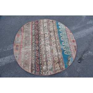 Classique bohème Beige bleu Vintage tapis turc 4.5X4.5 ft Rectangle Patchwork laine Latex rectangulaire grande surface tapis de chevet - Product Image 1