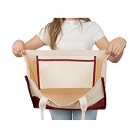 Bolsa de Mano de Lona 100% Algodón Color Borgoña de Alta Calidad, Gran Capacidad, Forma Cuadrada, Color Sólido, Cierre Abierto, para Compras