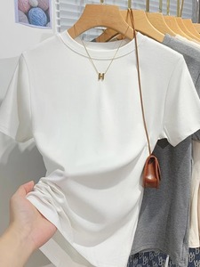 Camiseta de manga corta para mujer, ropa transpirable para mujer, Camisetas básicas ajustadas de verano, camisetas de algodón 2025, camisetas informales con cuello redondo para mujer - Product Image 5