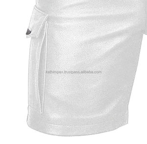 Mens Genuine Leather <b>Shorts</b> <b>White</b> Biker Style Multi Pocket Utility for Outdoor Streetwear Casual Wear - Product Image 5