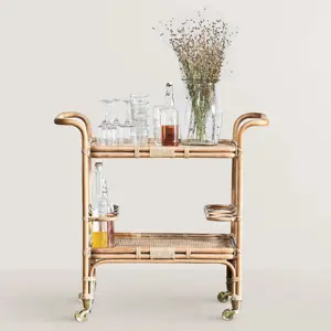 Carritos de Bar de Ratán al por Mayor, Carrito de Bebidas de 2 Niveles, Carritos de Comida, Carritos de Bebidas para Hoteles y Restaurantes, Muebles de Hotel de Vietnam - Product Image 1