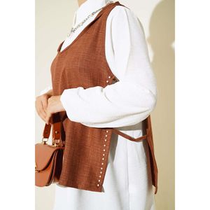 Conjunto 3 Piezas Lino Adornado Perla Marrón - Product Image 4