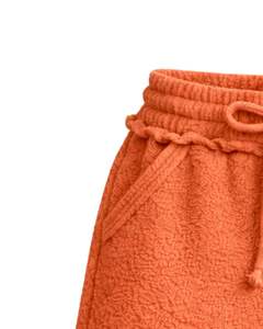 Shorts en molleton sherpa orange rouille pour femmes, confortables, doux, en peluche, vêtements de détente, taille élastique, cordon de serrage, décontractés, confort d'hiver - Product Image 4