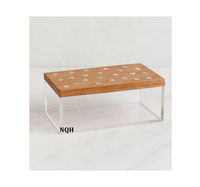 Boîte de rangement de luxe carrée en bois d'acacia et acrylique, design islamique, avec couvercle, faite à la main, personnalisée, cadeau premium du Ramadan pour dattes et fruits secs