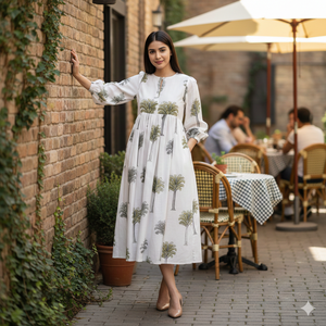 ชุดเดรสผ้าฝ้ายพิมพ์ลายเอวสูงระดับกลางสำหรับผู้หญิง ยูนิตี้ ลักซ์ชัวร์ พรีเมียม ซอฟท์ - Product Image 1