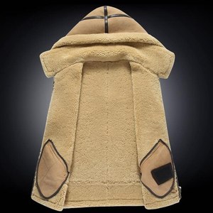 Gilet en cuir pour homme à capuche amovible, doublure en shearling et fourrure Sherpa, style vintage, chaud et décontracté - Product Image 4