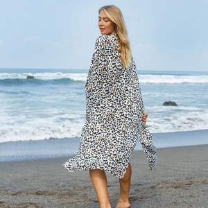 Robe longue élégante d'été pour femme, imprimé léopard, décontractée, style kimono, paréo de plage - Product Image 6