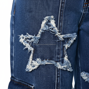Pantalones Vaqueros Anchos Y2K con Parches de Estrellas para Mujer - Pantalones de Mezclilla Cargo de Cintura Alta y Corte Holgado - Estilo Urbano Desgastado - Product Image 4