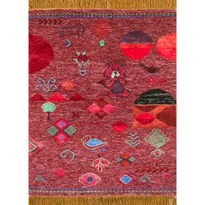 Alfombras Manchaha de Lana y Seda de Bambú Anudadas a Mano, Diseño Novedoso Rojo y Naranja para el Hogar-Les-1112 - Product Image 1