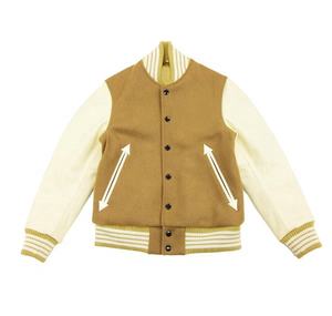 High Quality Men Custom Logo Leather Sleeves Classic Embroidery <b>Button</b> CollegeBaseballjacket for men - Product Image 1