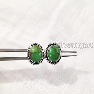 Women's <b>Stud</b> Earring Natural Green copper turquoise Gemstone Christmas Unisex Handmade Jewelry 925 Sterling <b>Silver</b> <b>Stud</b> Earring - Product Image 2
