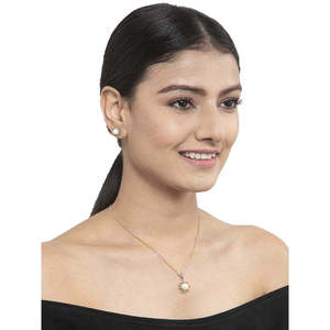 NOVAMART Fine 925 Sterling Silver <b>Pearl</b> <b>Lotus</b> Pendant Earring Chain Set Gold Rhodium Plated Gift for Women & Girls Wholesale Exp - Product Image 4