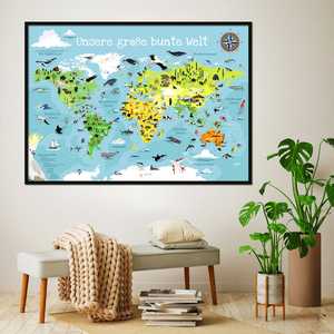 Affiche de la carte du monde XXL pour enfants, grande illustration colorée de notre monde - Product Image 1
