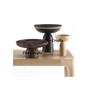 Juego de diferentes diseños de tres cuencos de madera para servir frutas, cuencos para servir ensaladas de forma redonda para venta al por mayor - Product Image 1