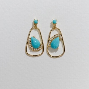 S925 18K Gold Plated Classic Chunky Natural Turquoise Natural Stone <b>Huggie</b> Earring Gift Customizable for Retail OEM ODM Thailand - Product Image 1