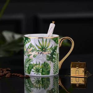 Taza de Té y Café de Porcelana China con Diseño de Hojas Verdes Estilo Nórdico, Borde Dorado, Asa Dorada, Filtro de Hojas de Té Dorado, Capacidad de 450-500 ml, Cuchara - Product Image 6