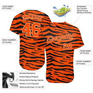 Camiseta de Béisbol Auténtica con Diseño de Tigre en 3D, Color Naranja y Negro Personalizado - Product Image 3
