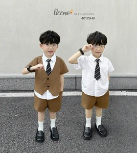 High Quality 4-Piece Gentleman Set for Baby <b>Boys</b> New Arrival Summer Fashion Trend Short-Sleeved Vest <b>Tie</b> Vietnam Wholesale - Product Image 1