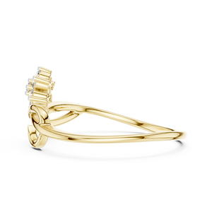 Bague de fiançailles fine en or jaune 14K plaqué rhodium, avec diamant de laboratoire taillé DEF VVS 0.11 CTW, motif floral minimaliste en grappe, style boucle - Product Image 5