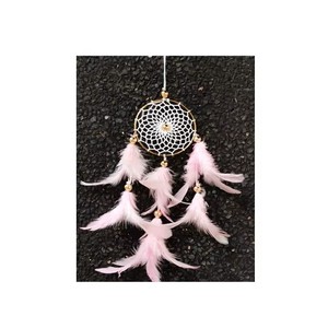 Mini Handmade Traditional Dream Catcher With Pink Feather for Home Clutch <b>Bag</b> and Car Decoration - Product Image 2