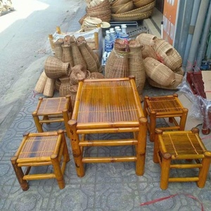 Juegos de mesa cuadrada de bambú, 4 sillas con respaldo, muebles plegables de bambú, mesas de mimbre de bambú para el hogar y el jardín - Product Image 5