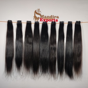 Vendeurs de cheveux raides vierges non transformés en gros, faisceaux de tissage noirs, extensions de cheveux humains indiens à cuticule alignée vierge crue - Product Image 1
