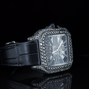 Negro VVS Moissanite Reloj de moda de negocios de lujo Movimiento de cuarzo Acentos de diamantes Acero inoxidable 20mm 5mm Pantalla de fecha Unisex - Product Image 2