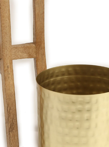 Venta al por mayor hecho a mano oro martillado flor cubo maceta con soporte de madera para el hogar y el jardín - Product Image 5