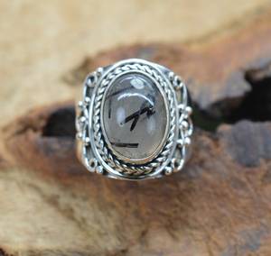 <b>Black</b> Rutile <b>Ring</b> 925 Sterling <b>Silver</b> Handmade Gemstone Gift for wedding - Product Image 1
