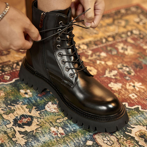 Nouvelles bottes de travail pour hommes, <span class=keywords><strong>style</strong></span> motard, en cuir véritable, à semelle épaisse, rehaussantes - Product Image 4