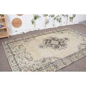 Alfombra turca Vintage Beige Marrón 5,6 X 9.2ft Tejido plano de lana con patrón de retazos para decoraciones de sala de estar - Product Image 2